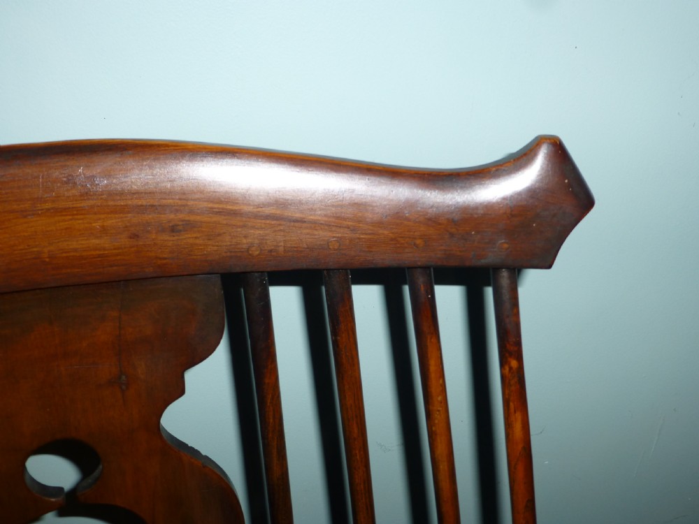 Georgian antique Windsor elm ash and fruitwood lobster pot comb back primitive stick arm chair armchair View VII
