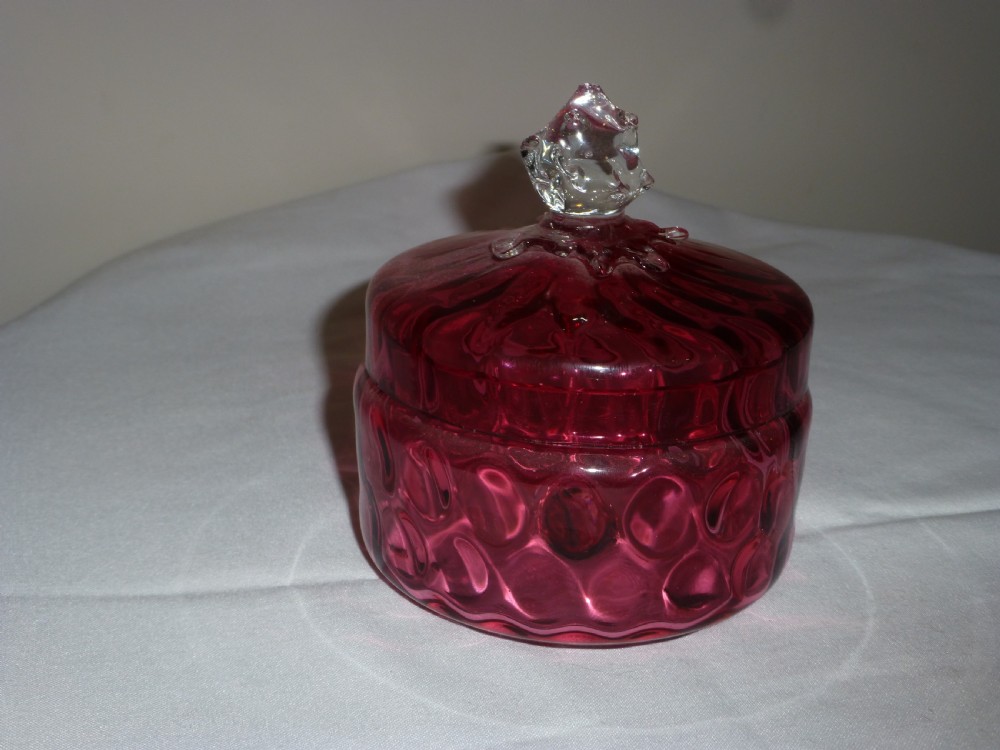 Victorian cranberry glass lidded butter dish. Circa 1870