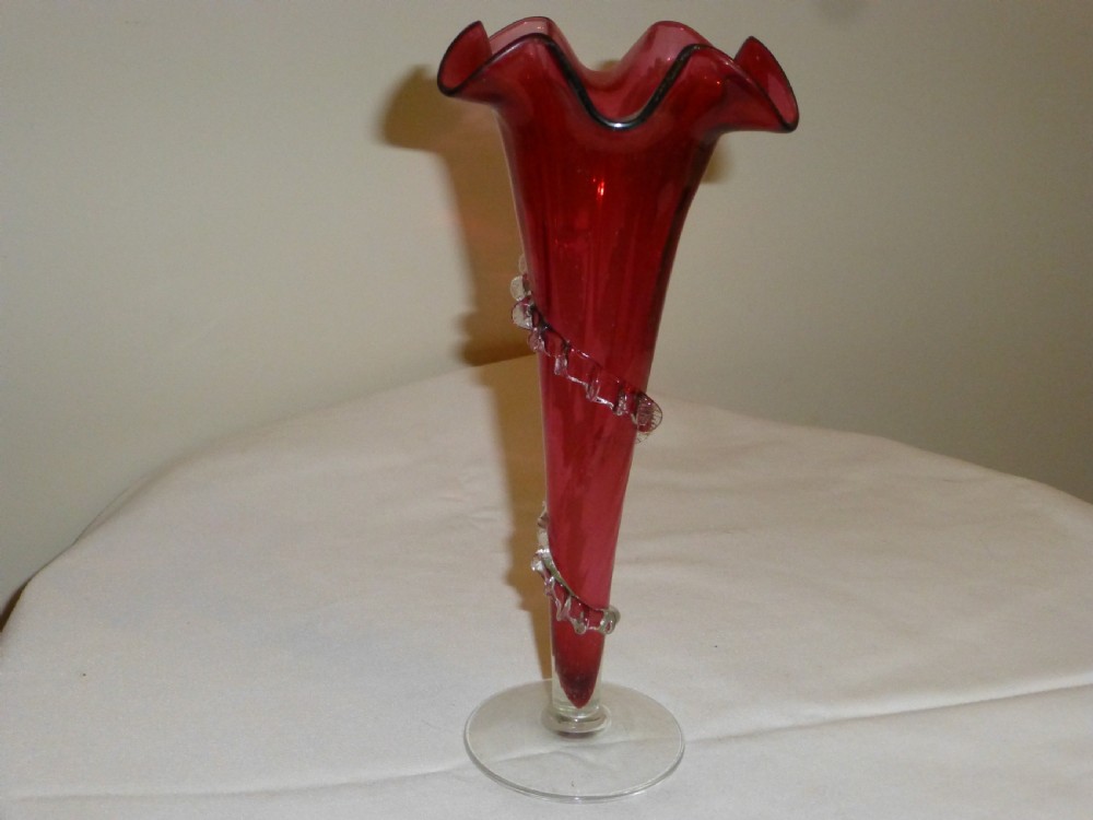 rare Victorian cranberry single stem rose vase. C.1880