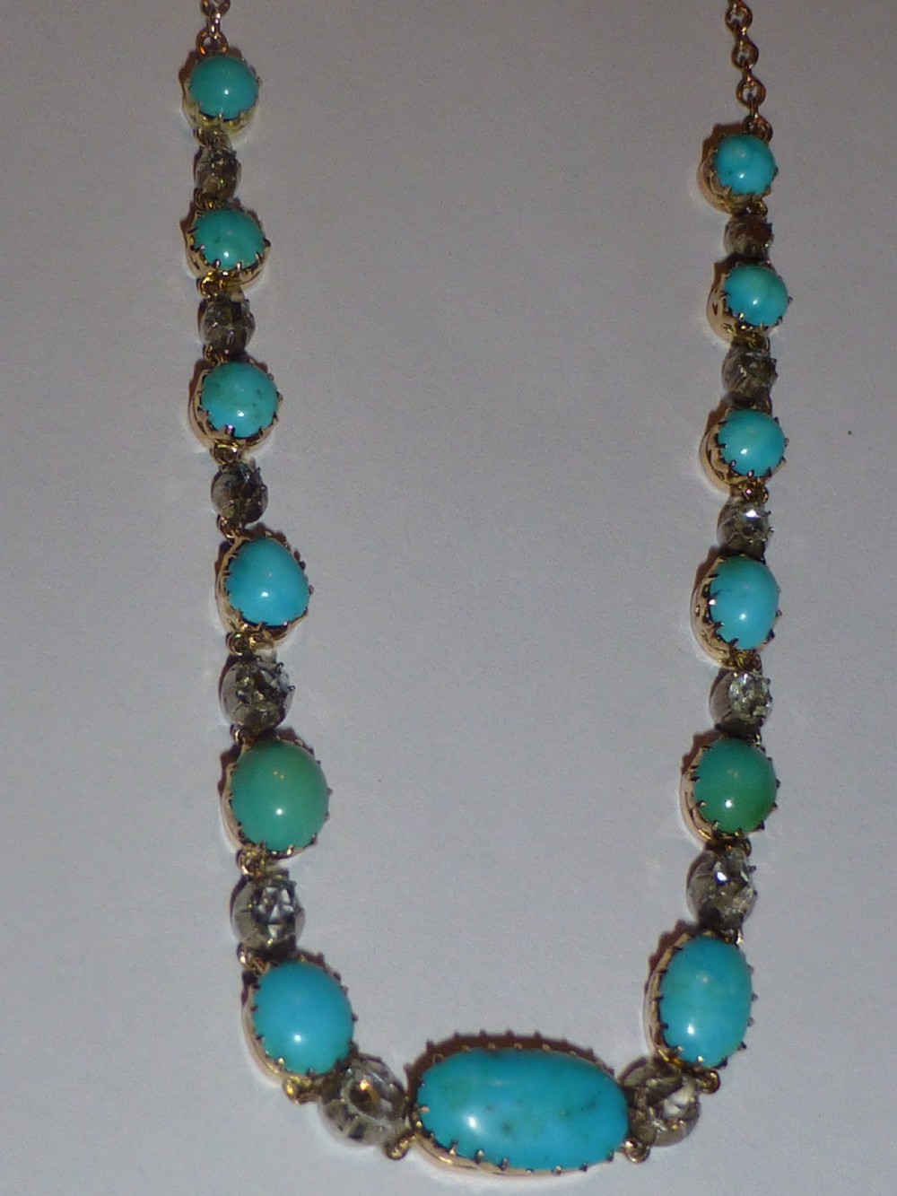 Certified Victorian turquoise diamond and 18ct gold necklace