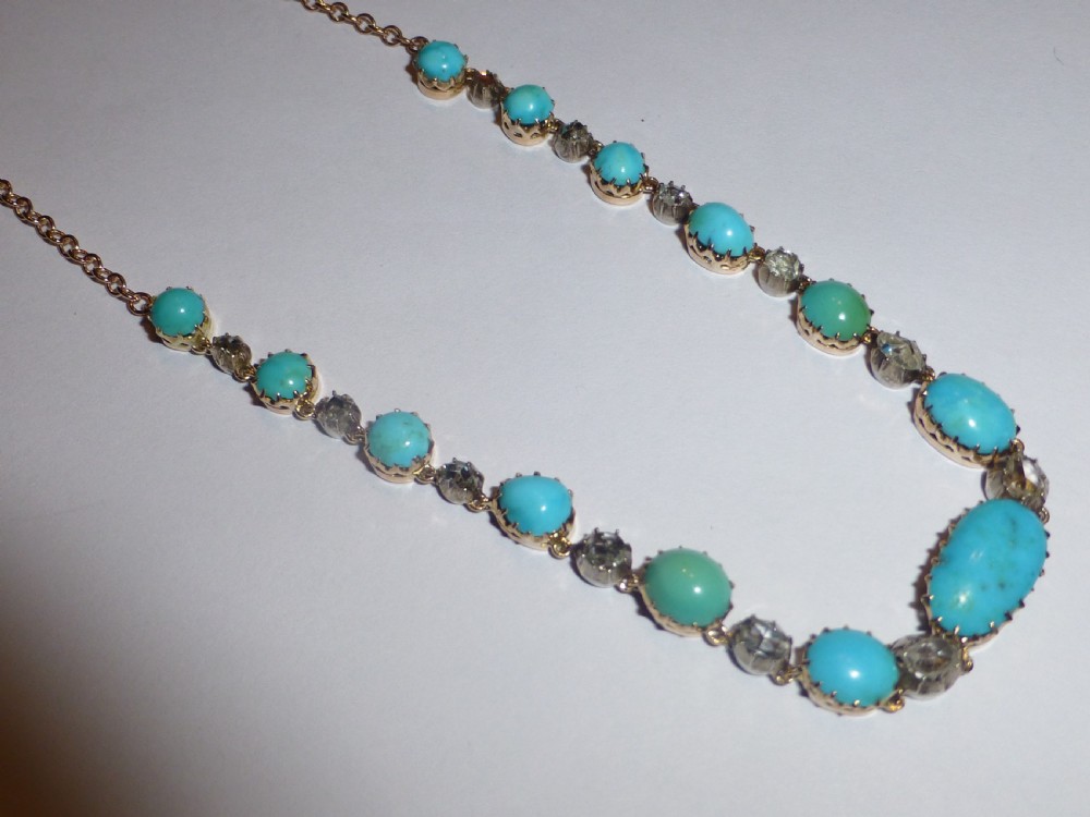 Certified Victorian turquoise diamond and 18ct gold necklace View II