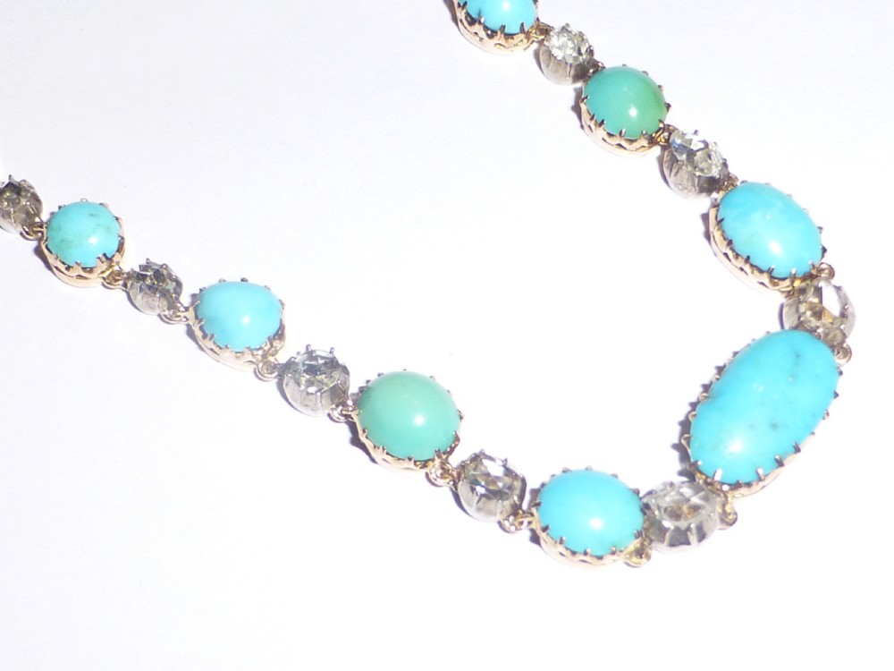 Certified Victorian turquoise diamond and 18ct gold necklace View III