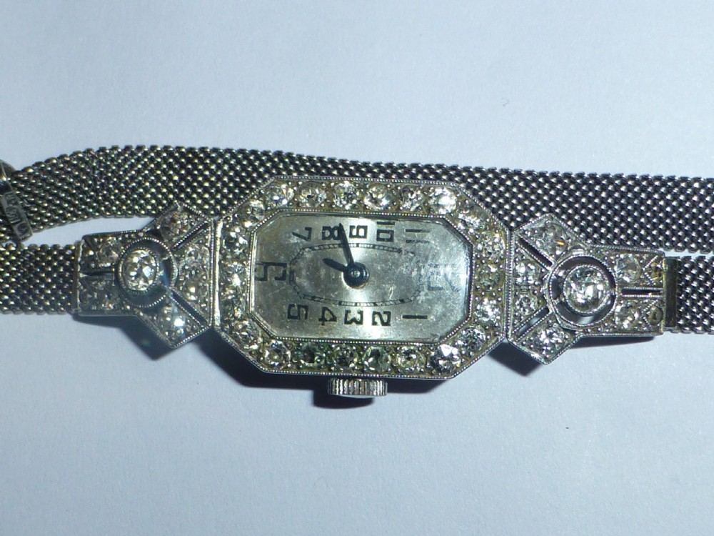 Art deco certified diamond platinum ladies cocktail watch