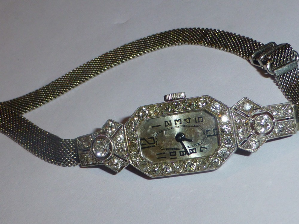 Art deco certified diamond platinum ladies cocktail watch View II