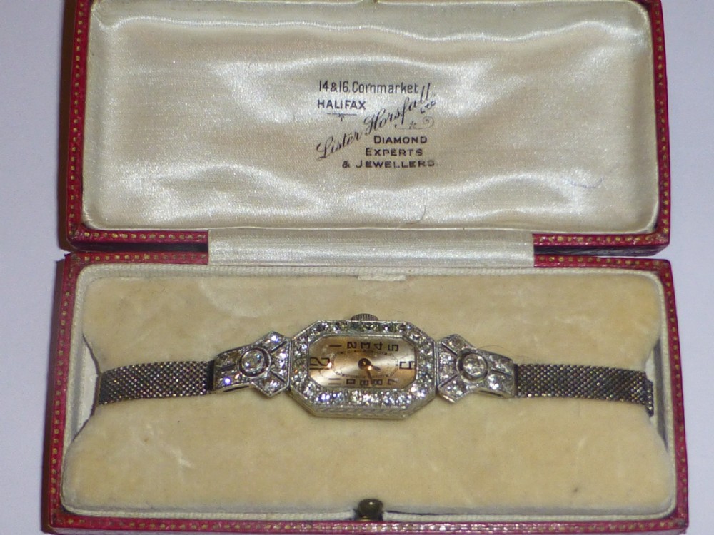 Art deco certified diamond platinum ladies cocktail watch View III