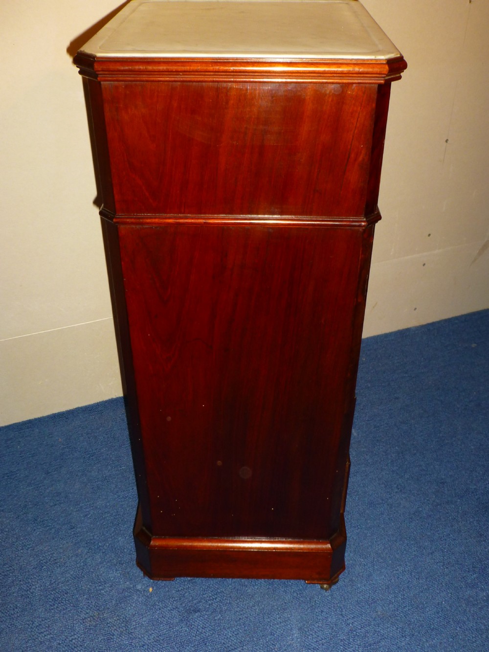 Pair of French mahogany marble topped pedestal bedside pot cupboard chests display plinths View VI