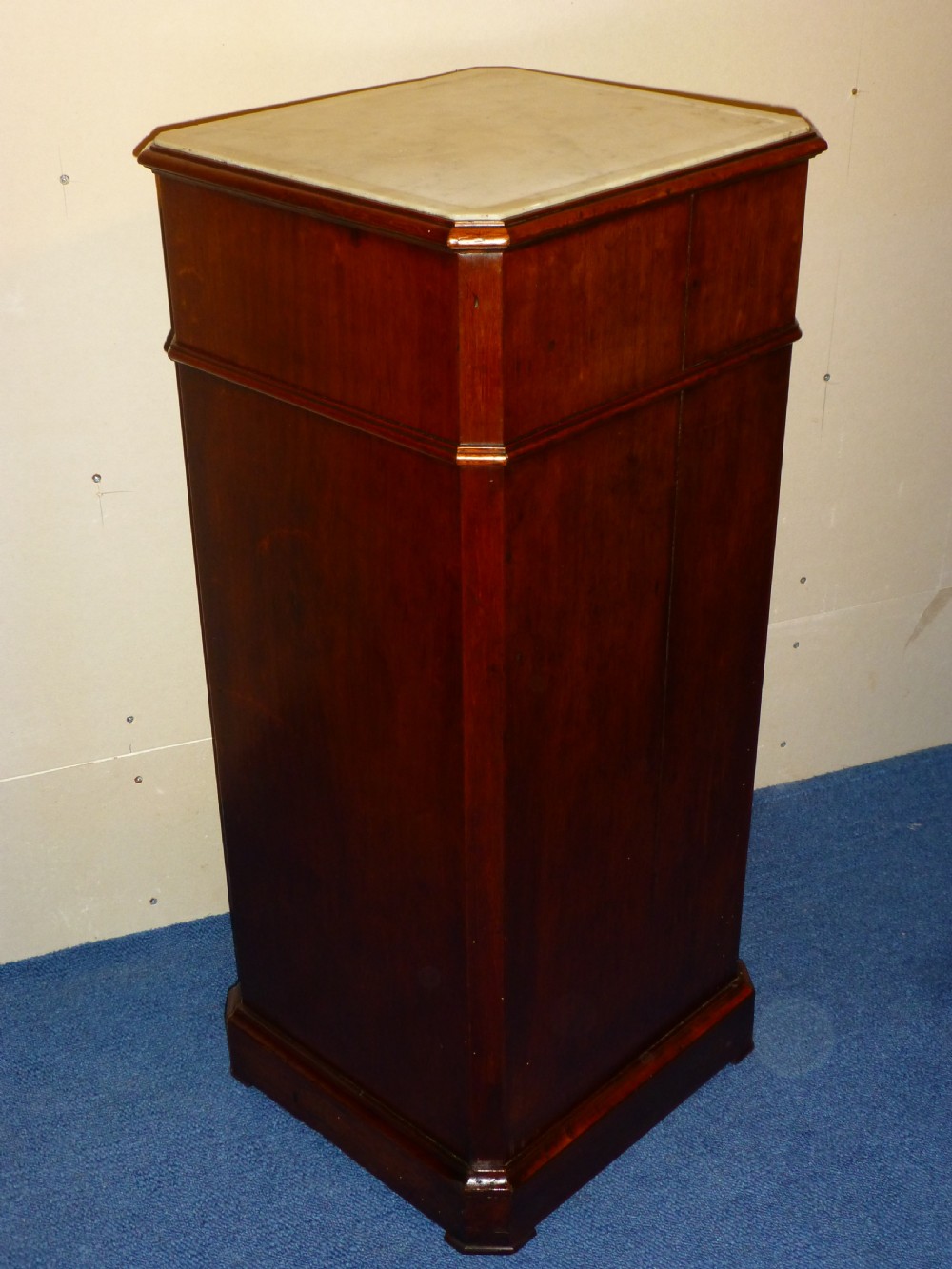 Pair of French mahogany marble topped pedestal bedside pot cupboard chests display plinths View VII