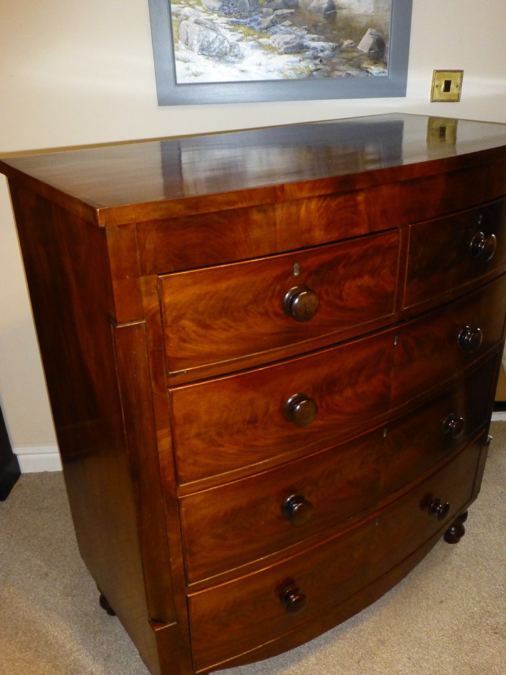 Regency Georgian mahogany bowfront chest of drawers View II