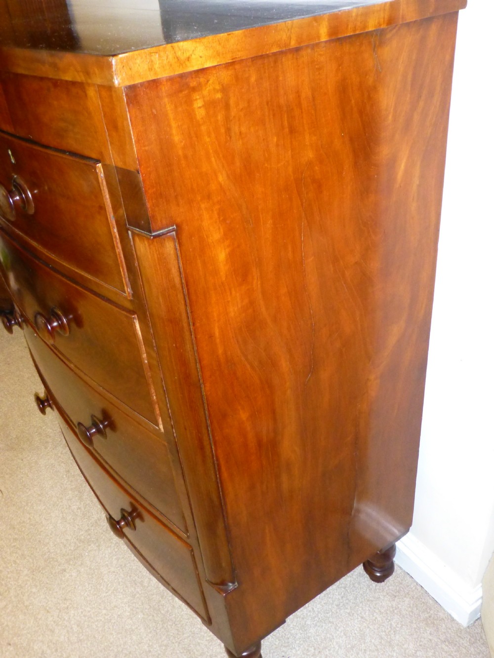 Regency Georgian mahogany bowfront chest of drawers View V