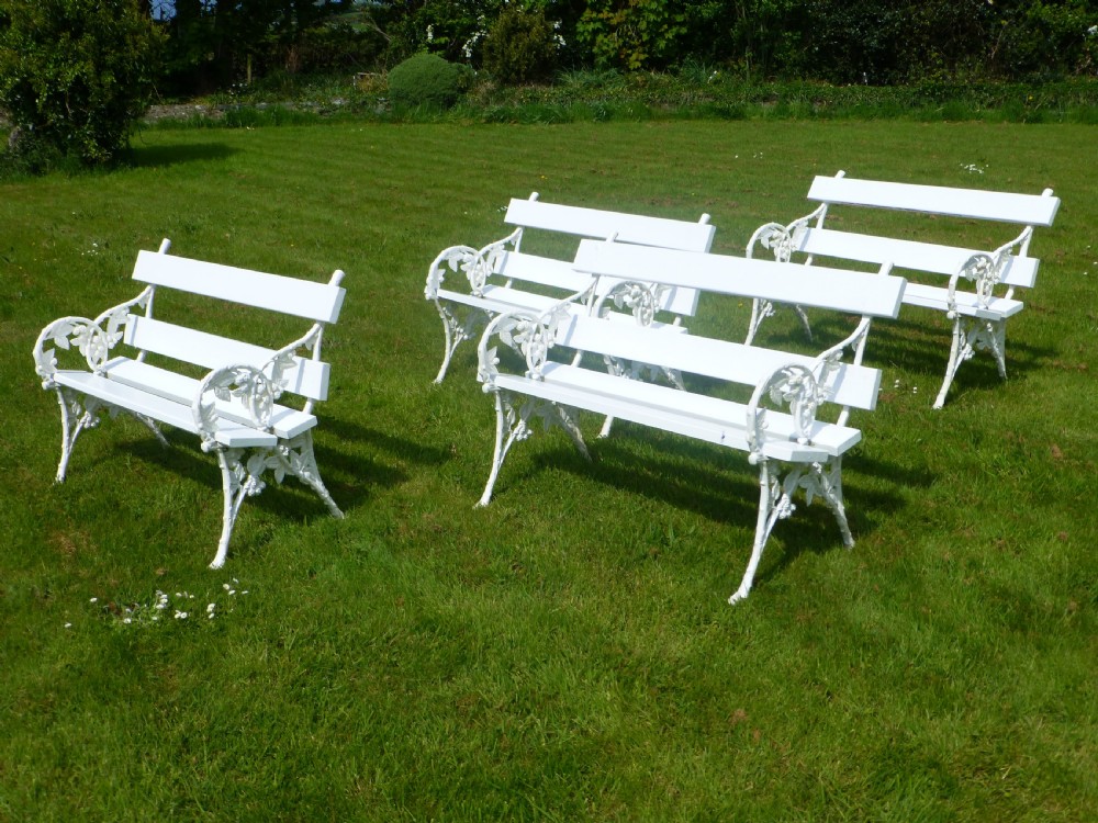 Rare set of four 19th century cast iron Falkirk blackberry design garden benches