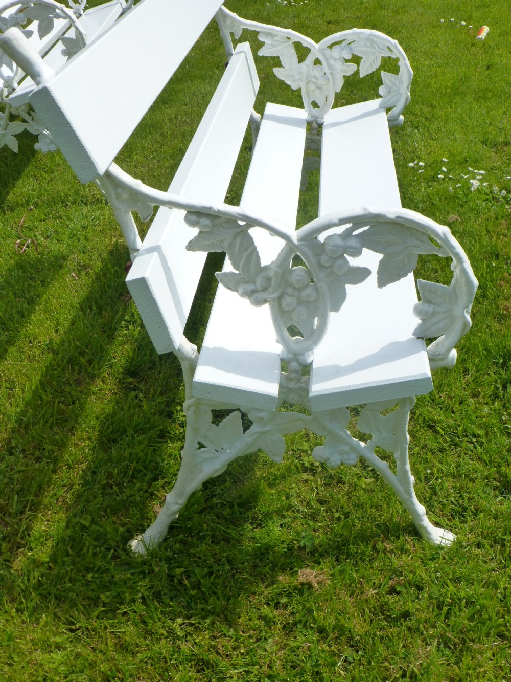 Rare set of four 19th century cast iron Falkirk blackberry design garden benches View II