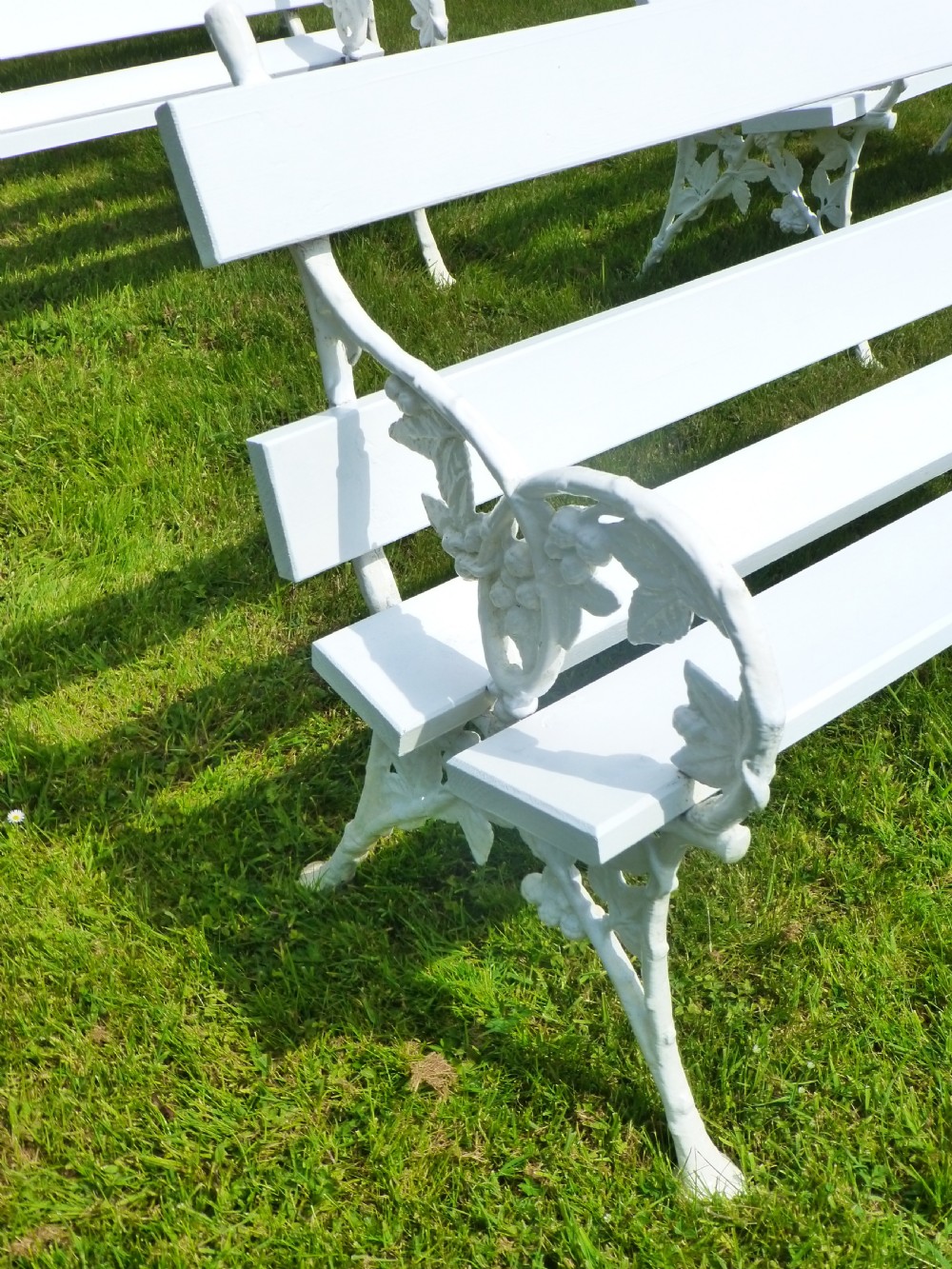 Rare set of four 19th century cast iron Falkirk blackberry design garden benches View III