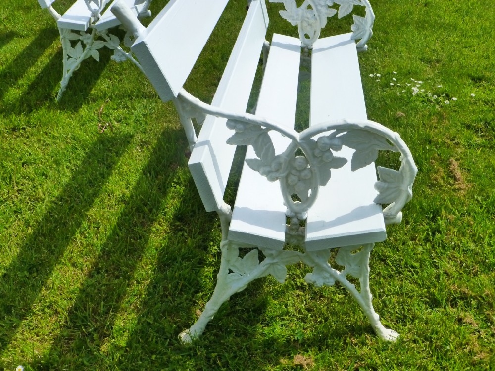 Rare set of four 19th century cast iron Falkirk blackberry design garden benches View IV