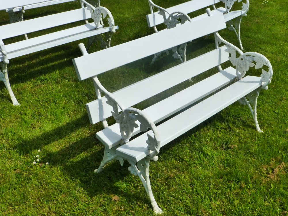 Rare set of four 19th century cast iron Falkirk blackberry design garden benches View V