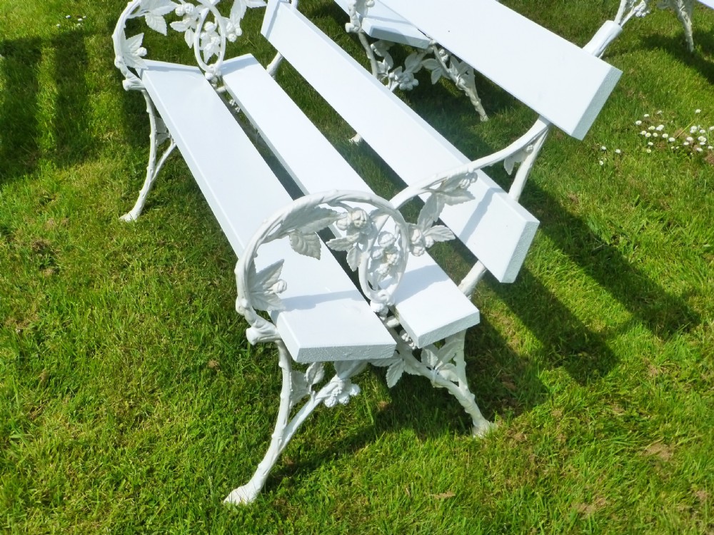 Rare set of four 19th century cast iron Falkirk blackberry design garden benches View VI