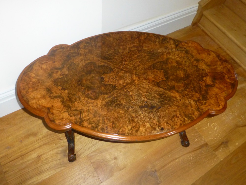 19th century burr walnut coffee table View II