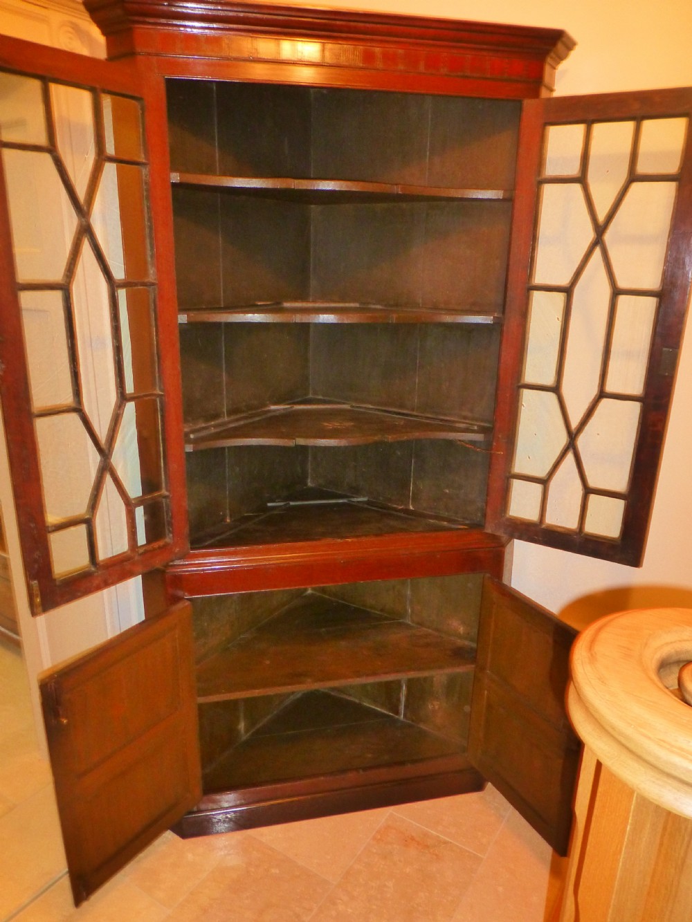 Welsh 18th century oak standing double height corner cupboard cabinet View IV