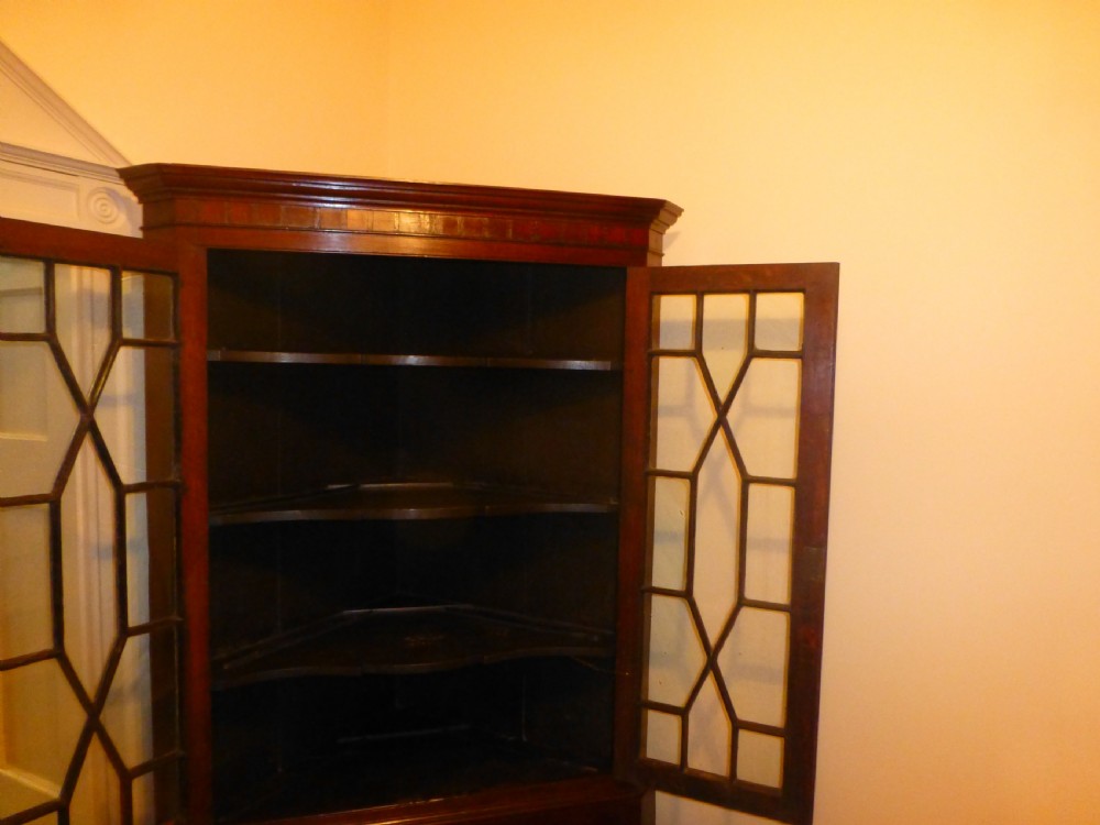Welsh 18th century oak standing double height corner cupboard cabinet View II