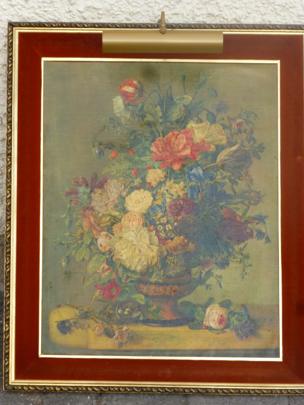 Oil on canvas Fiehl  portrait oleograph after Anton Weiss of the Flowerpiece. C 1960