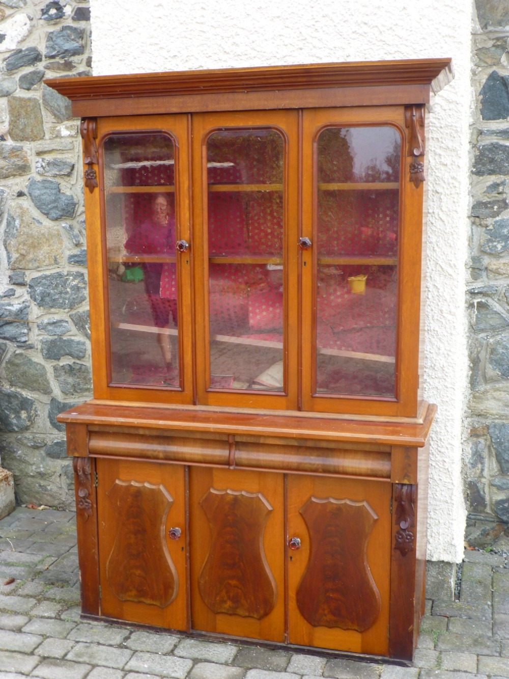 Antique Welsh oak and mahogany triple kitchen glazed dresser bookcase cupboard