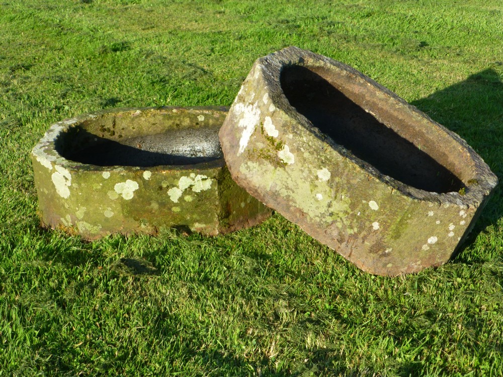 Extremely rare pair of 19th century gritstone hand carved planters or troughs. C1840