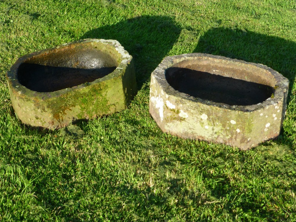 Extremely rare pair of 19th century gritstone hand carved planters or troughs. C1840 View III