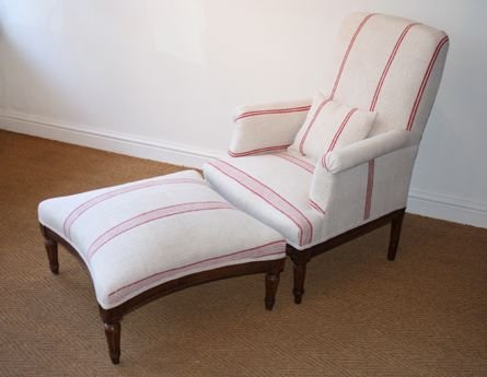 French Walnut-framed Chair with Footstool