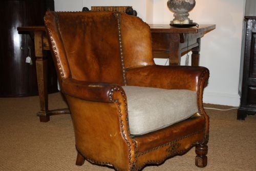 French Leather Wing Armchair
