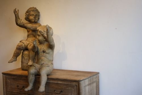 Pair of Continental Painted Cherubs