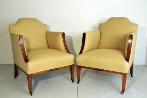 Pair of Scottish Walnut and Mahogany Armchairs