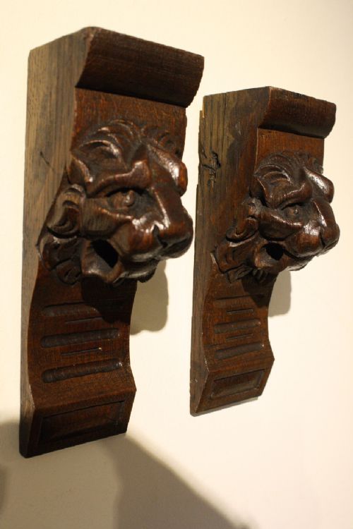 Pair of Decorative Lion Mask Carvings