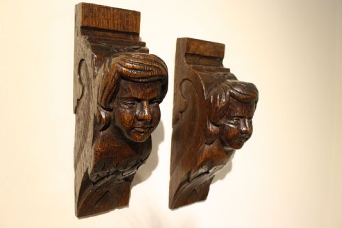 Pair of Decorative Oak Cherub Carvings