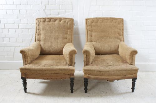 Pair of Beech Framed Fauteuils