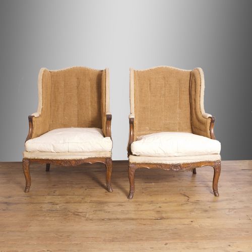 Pair of French Oak Wing Chairs