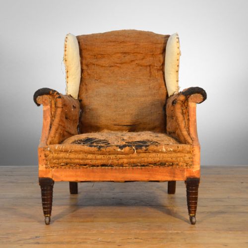 fig 1. 19TH CENTURY LIBRARY WING CHAIR REUPHOLSTERY INCLUDED