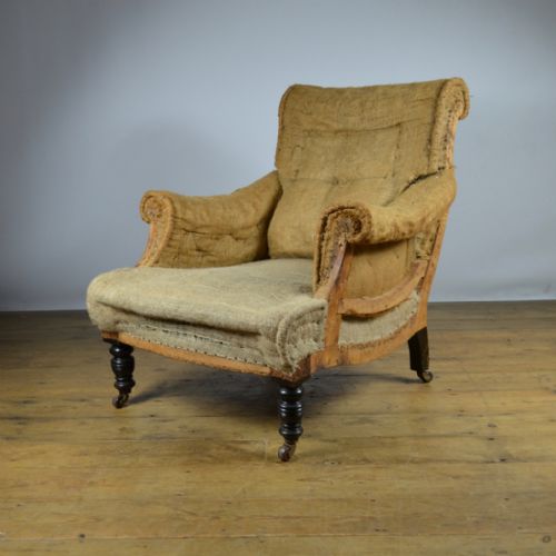 English Armchair with Ebonised Legs, Upholstery Incl