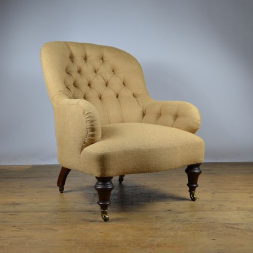 Button Back Chair in Hessian
