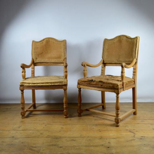 Pair of Oak Carver Chairs, Reupholstery Included