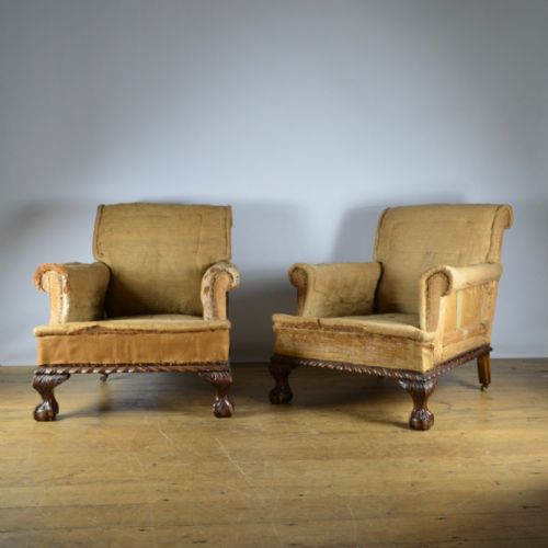 Pair of Large English Library Chairs - Reup. Inc. - C304