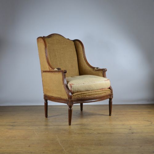 fig 1. OAK FRENCH BERGERE CHAIR - REUPHOLSTERY INC. C857