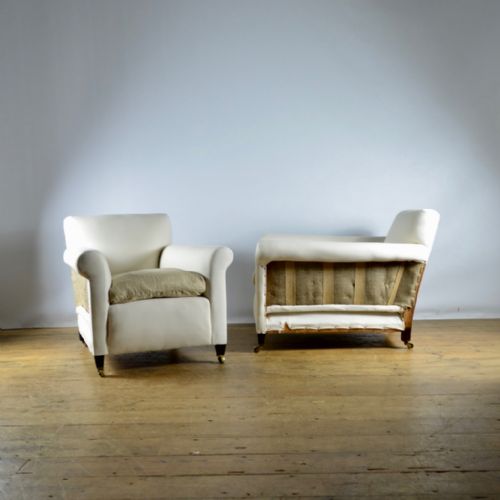 fig 1. PAIR OF EDWARDIAN ARMCHAIRS - REUPHOLSTERY INC.
