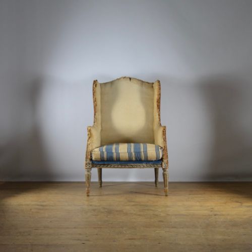fig 1. PAIR OF FRENCH PAINTED BERGERE WING CHAIRS - FULL REUPHOL. INC.