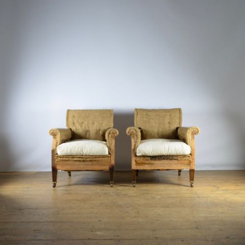 fig 1. PAIR OF EDWARDIAN ENGLISH ARMCHAIRS - FULL REUPHOL. INC.