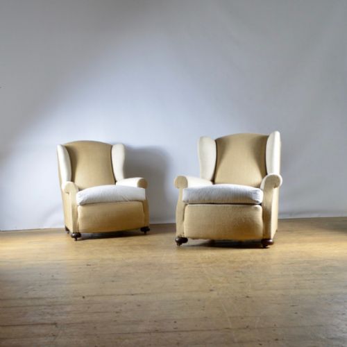 Pair of Winged Armchairs - Full Reupholstery Inc.