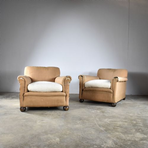 Pair 1930s Deep Seated English Armchairs
