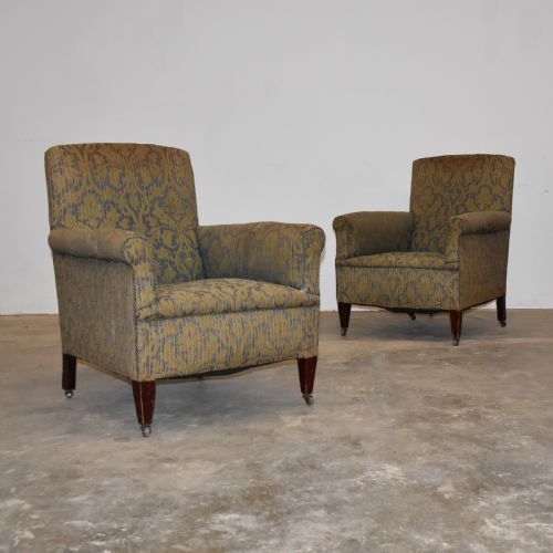Pair of Edwardian Armchairs / Library Chairs