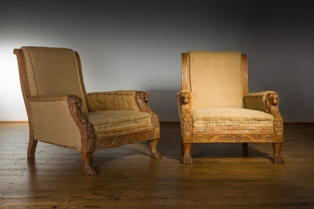 Pair of oak library chairs