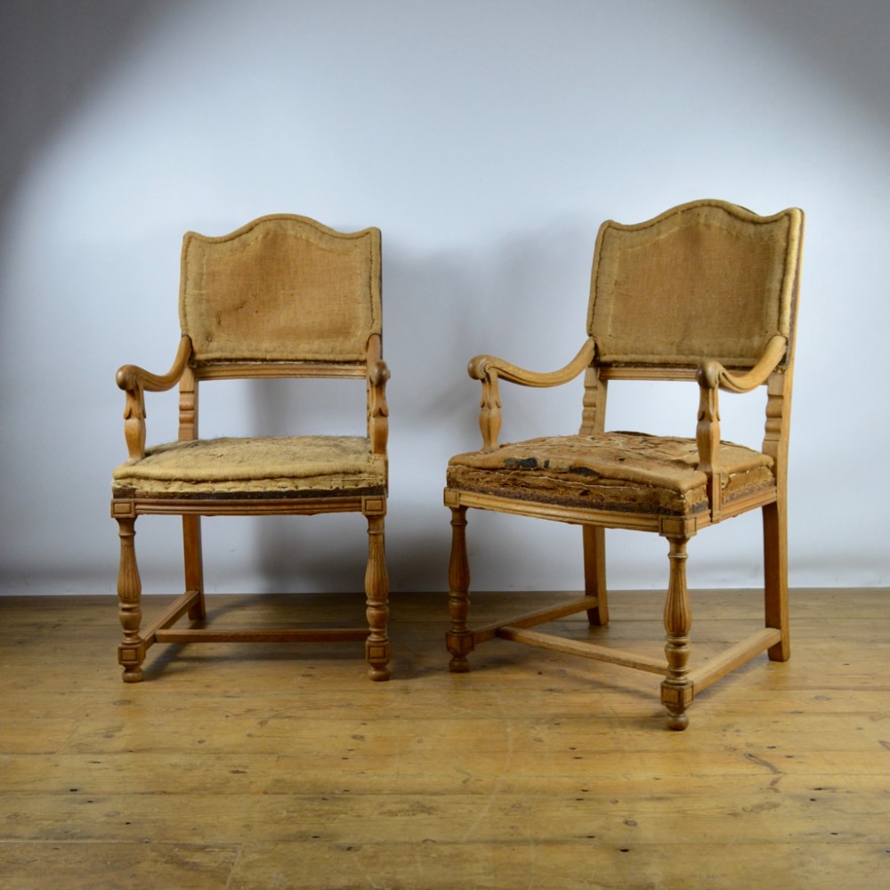 Pair Of Oak Carver Chairs, Reupholstery Included