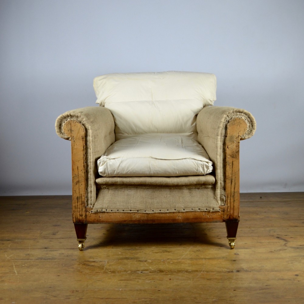DEEP SEATED EDWARDIAN ARMCHAIR, REUPHOLSTERY INCLUDED  - G037