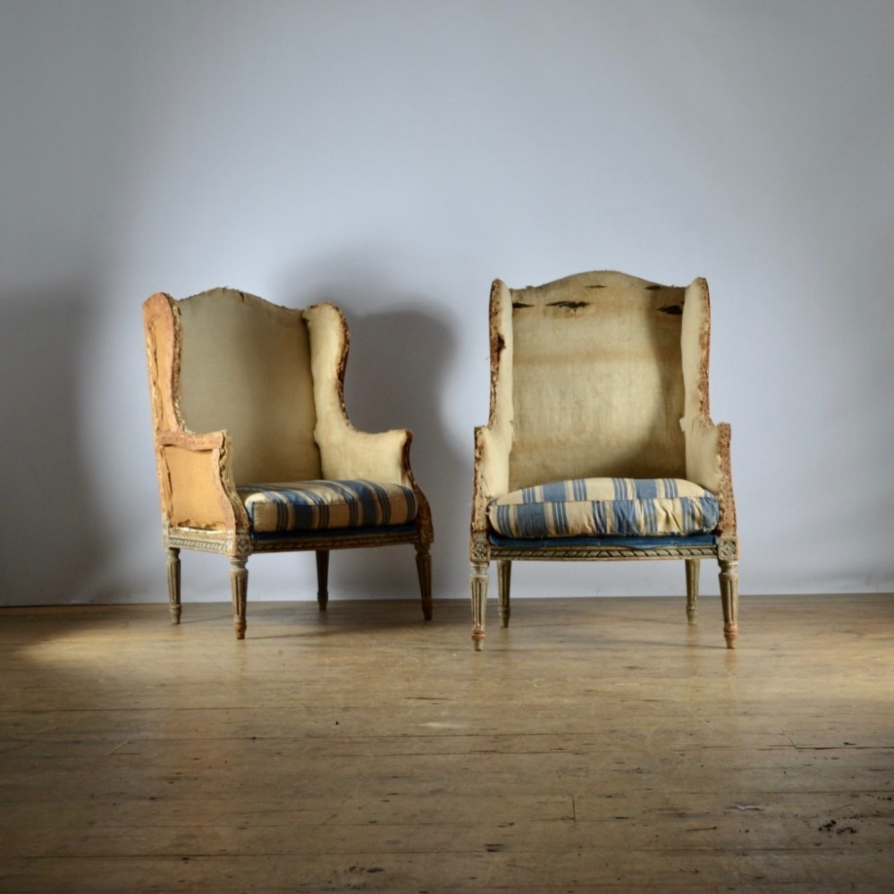 PAIR OF FRENCH PAINTED BERGERE WING CHAIRS - FULL REUPHOL. INC.